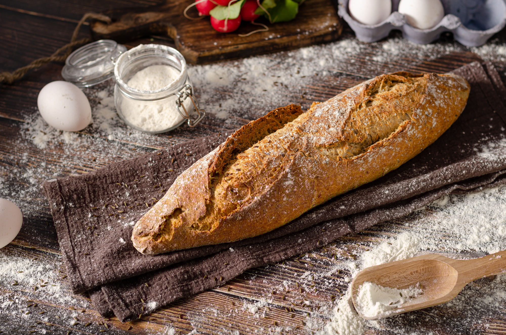 Homemade rustic baguette