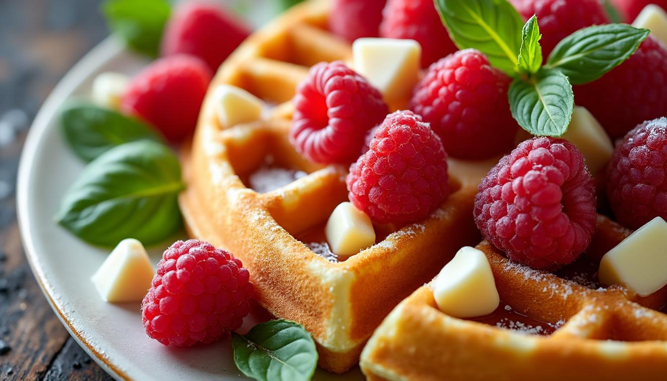 découvrez une recette gourmande de gaufres au chocolat blanc et framboise pour réinventer votre brunch et surprendre vos invités avec des saveurs fruitées et douces.