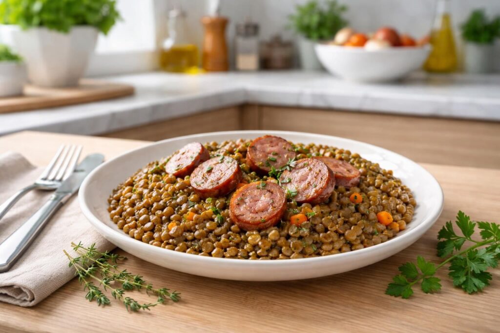 découvrez la recette facile de la saucisse lentille de grand-mère, un plat traditionnel revisité pour les cuisines modernes, savoureux et rapide à préparer.
